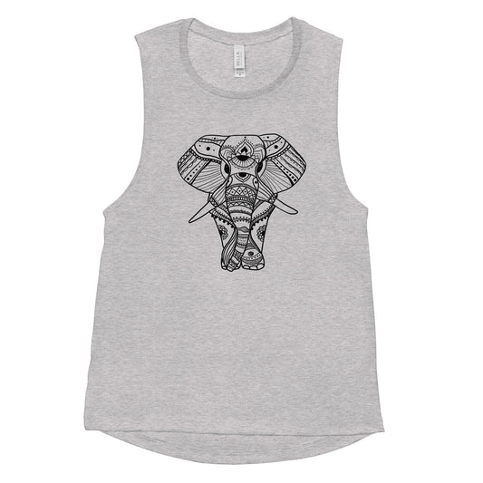 Wise Elephant Print Ladies’ Muscle Tank