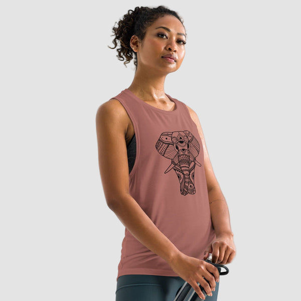 Wise Elephant Print Ladies’ Muscle Tank - Purposeful Dreamer 