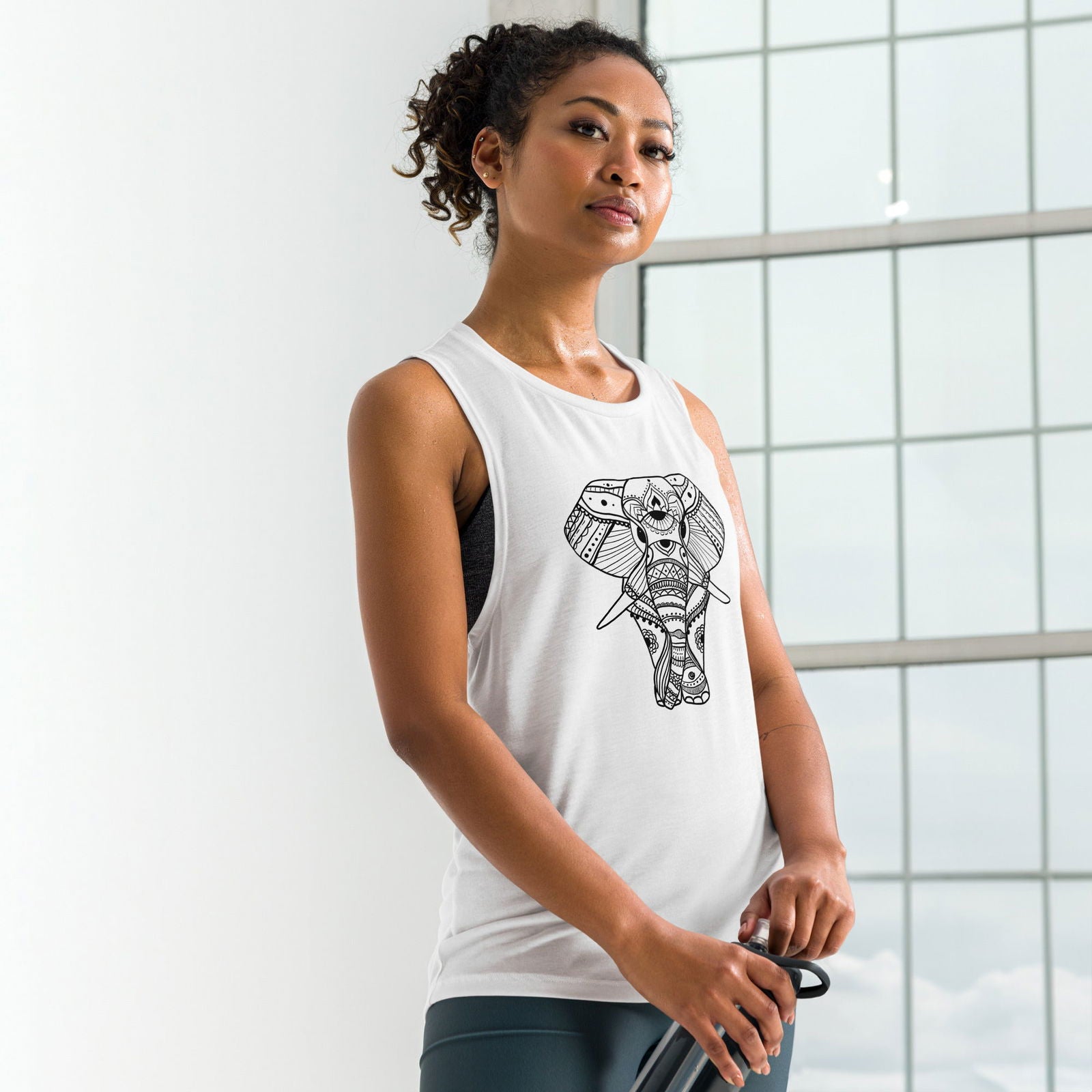 Wise Elephant Print Ladies’ Muscle Tank - Purposeful Dreamer 